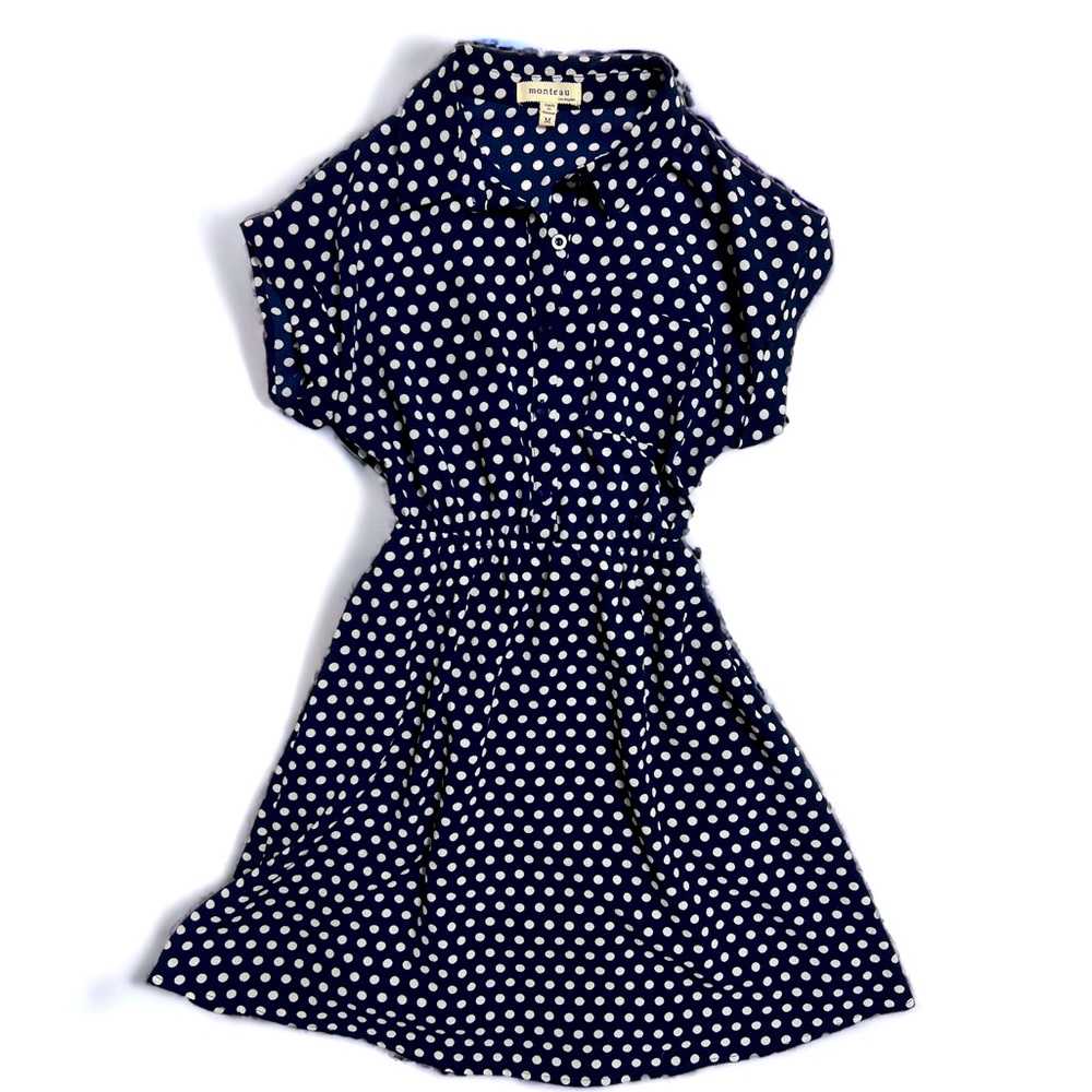 Navy Polka-Dot Monteau Dress, Girls M